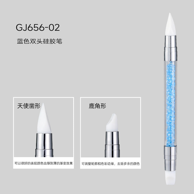 Wholesale Double-headed manicure silicone pen sticker pressing stick multi-function magic mirror powder smear carving glue adjustment manicure tool
